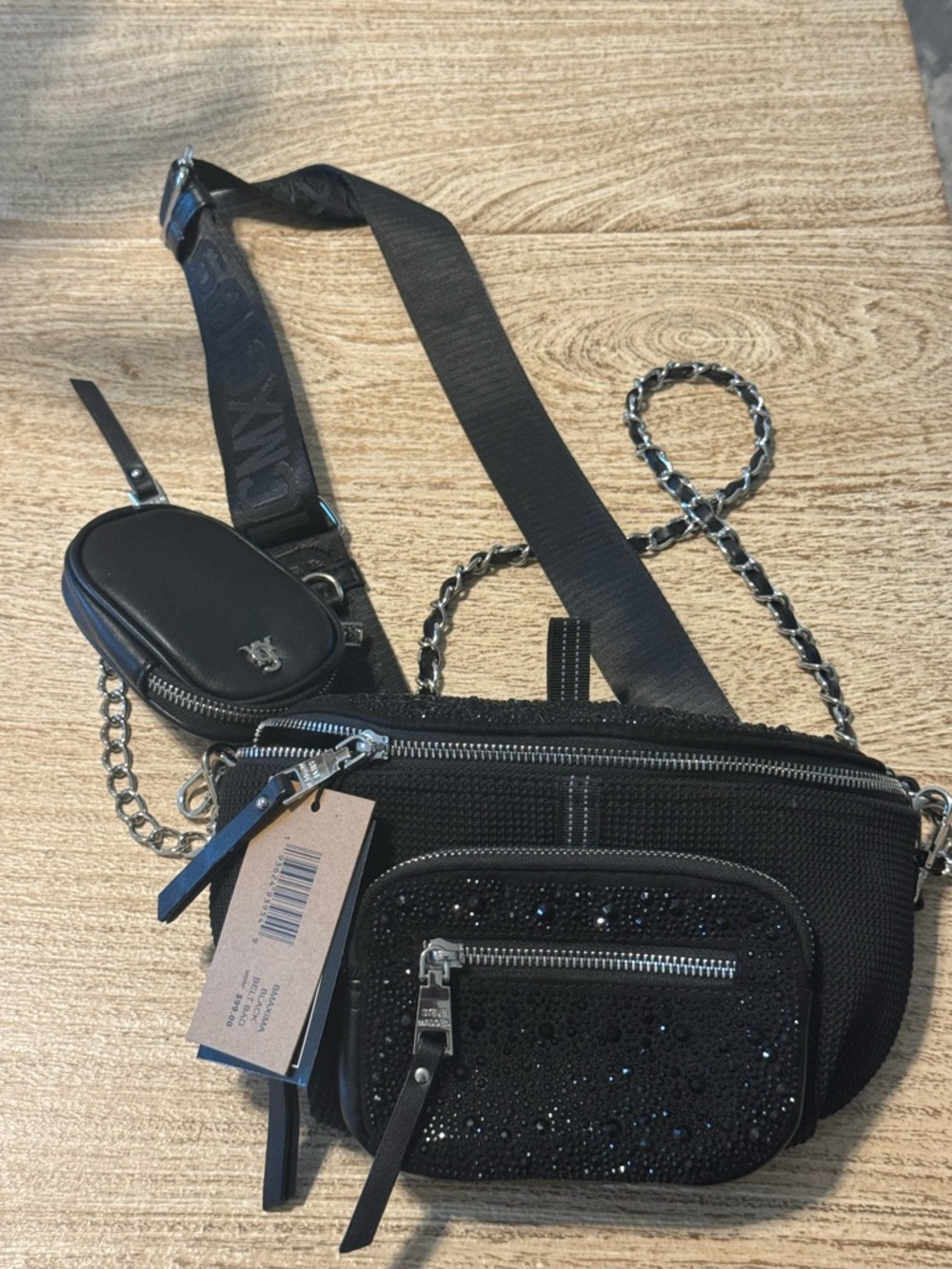 Maxima Black Crossbody Belt Bag with Sparkle Detail